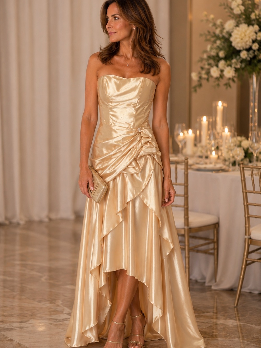 Jessica McClintock Gunne Sax stunning designer dress strapless gold sateen 11